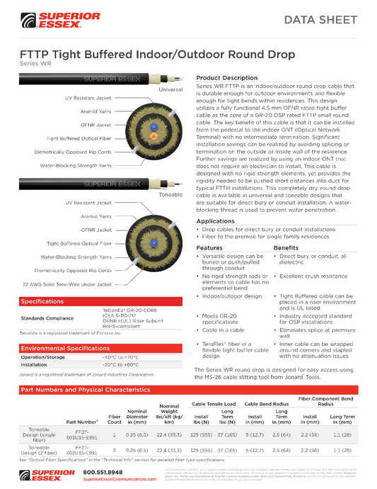 Datasheet - FttP Tight Buffered I/O Round Drop