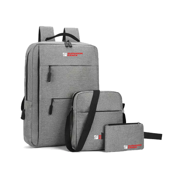 3-piece backpack set - Grey - (3 Bags per Set - Includes backpack, shoulder bag and pencil/Make-up bag)
