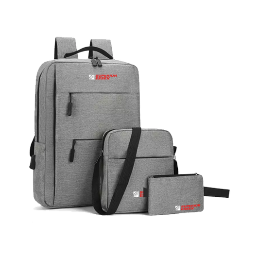 3-piece backpack set - Grey - (3 Bags per Set - Includes backpack, shoulder bag and pencil/Make-up bag)