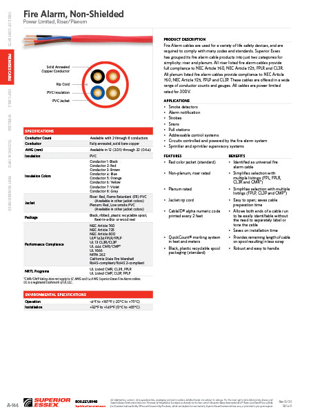 Fire Alarm, Non-Shielded, Power Limited 2F-315-93